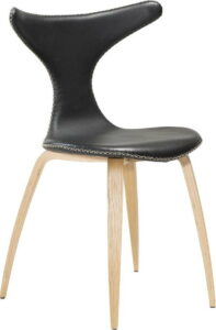 Černá kožená jídelní židle se světlým přírodním podnožím DAN–FORM Denmark Dolphin ​​​​​DAN-FORM Denmark