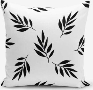 Černo-bílý povlak na polštář s příměsí bavlny Minimalist Cushion Covers Black White Leaf