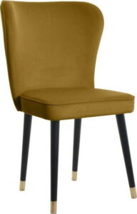 Hořčicová jídelní židle s detaily ve zlaté barvě JohnsonStyle Odette French Velvet JohnsonStyle