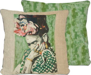 Oboustranný povlak na polštář s příměsí lnu Madre Selva Frida Collage Green