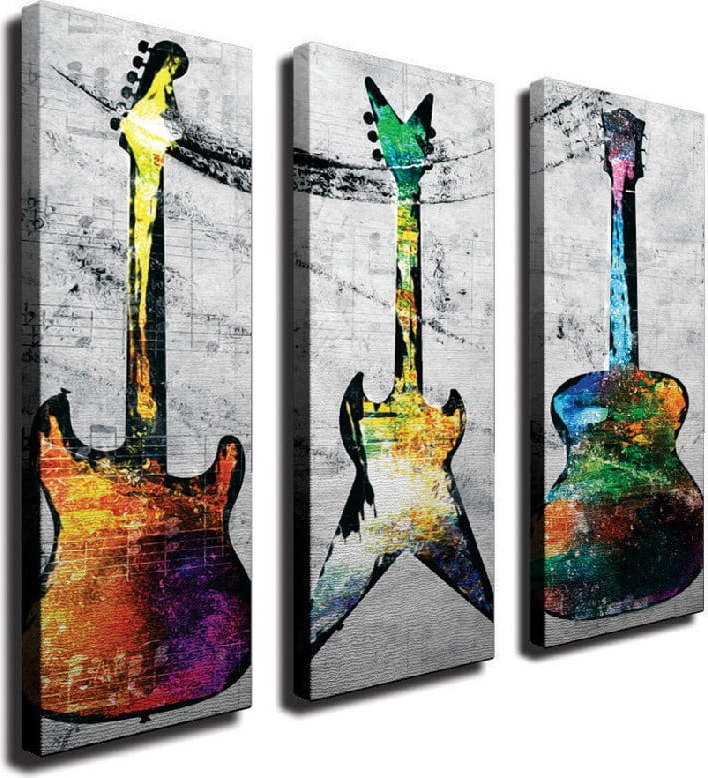 3dílný nástěnný obraz na plátně Guitars Wallity