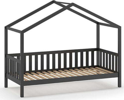 Antracitová domečková dětská postel z borovicového dřeva 90x200 cm DALLAS – Vipack Vipack