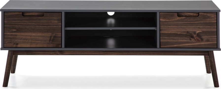 Antracitový/tmavě hnědý TV stolek z borovicového dřeva 140x52