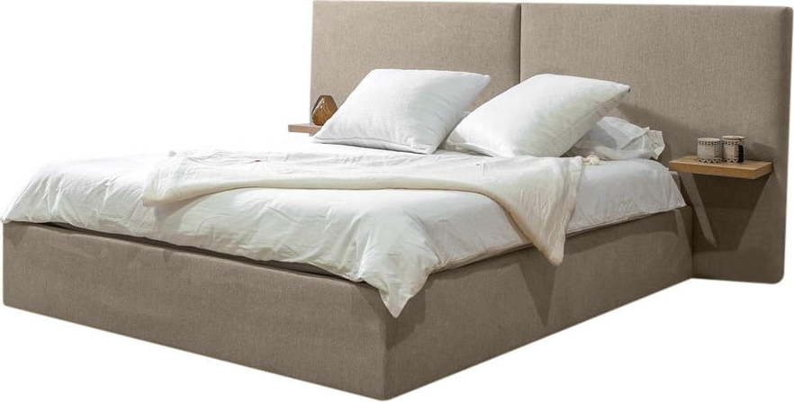 Béžová čalouněná dvoulůžková postel s úložným prostorem s roštem 160x200 cm Blandine – Bobochic Paris Bobochic Paris