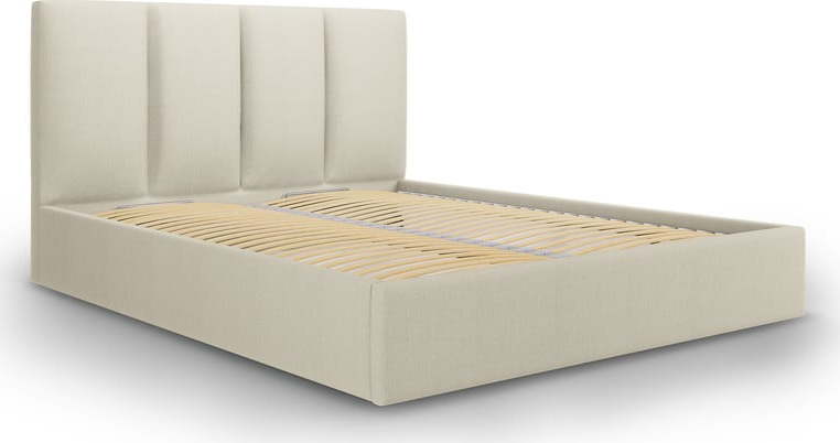 Béžová čalouněná dvoulůžková postel s úložným prostorem s roštem 140x200 cm Juniper – Mazzini Beds Mazzini Beds