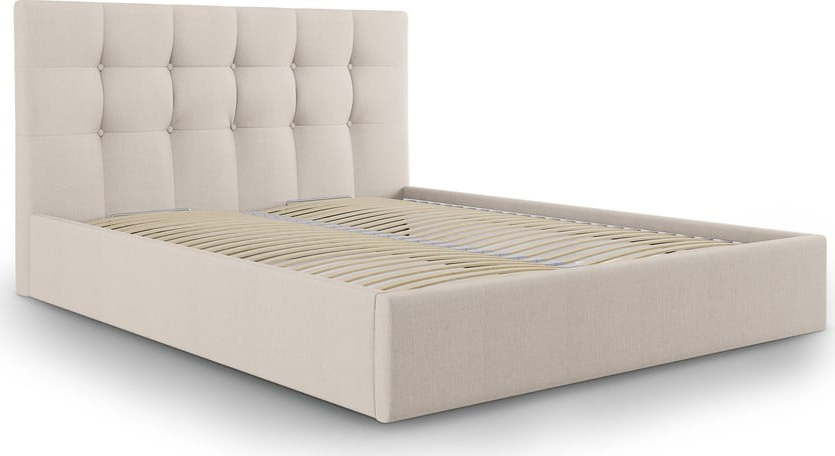 Béžová čalouněná dvoulůžková postel s úložným prostorem s roštem 160x200 cm Nerin – Mazzini Beds Mazzini Beds