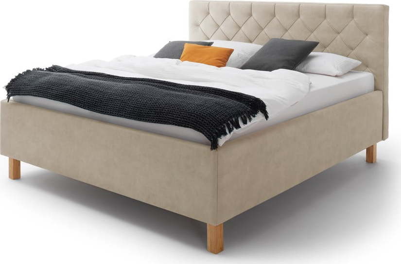 Béžová čalouněná dvoulůžková postel s úložným prostorem s roštem 160x200 cm San Remo – Meise Möbel Meise Möbel
