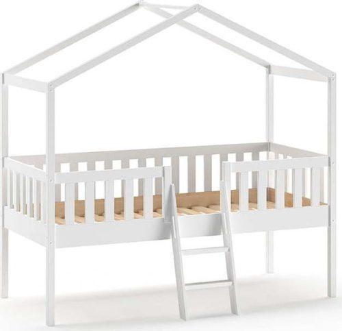 Bílá vyvýšená domečková dětská postel z borovicového dřeva 90x200 cm DALLAS – Vipack Vipack
