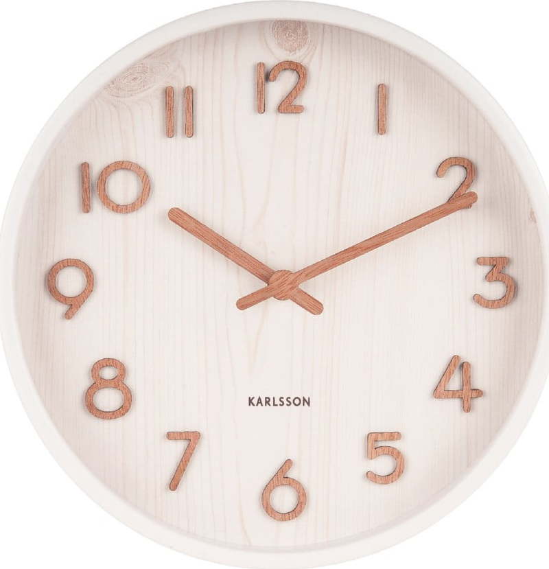 Bílé nástěnné hodiny z lipového dřeva Karlsson Pure Small