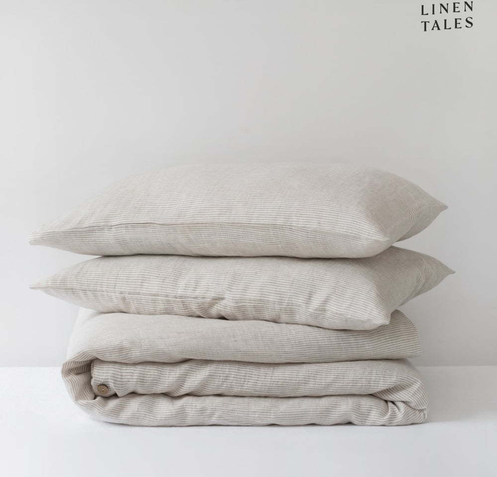 Bílobéžové prodloužené lněné povlečení na dvoulůžko 200x220 cm – Linen Tales Linen Tales