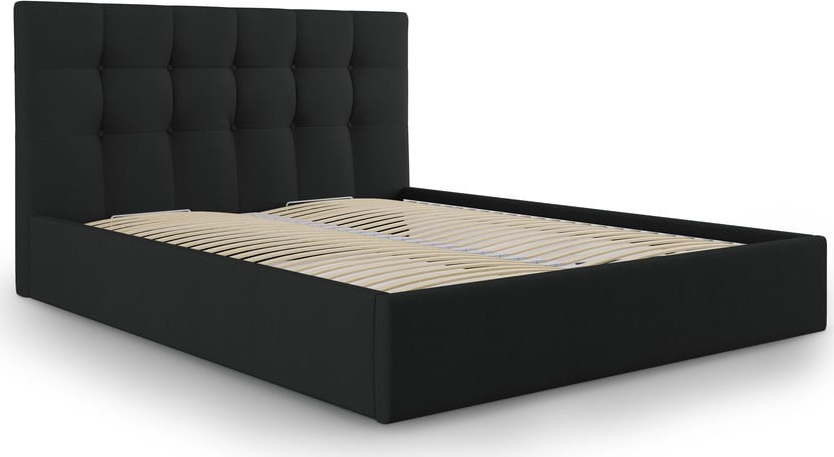 Černá čalouněná dvoulůžková postel s úložným prostorem s roštem 180x200 cm Nerin – Mazzini Beds Mazzini Beds