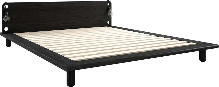 Černá dvoulůžková postel z borovicového dřeva s roštem 140x200 cm Peek – Karup Design Karup Design