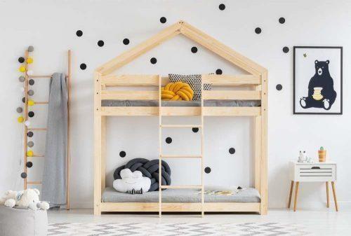 Domečková patrová dětská postel z borovicového dřeva 90x180 cm v přírodní barvě Mila DMP – Adeko Adeko