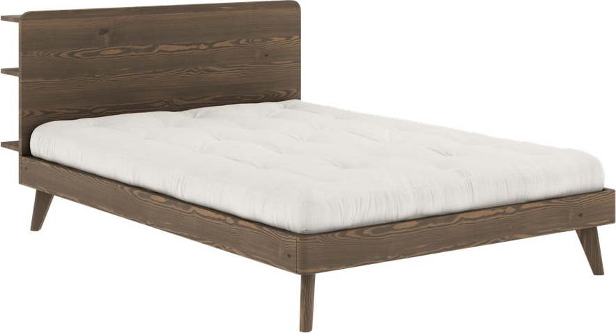 Hnědá dvoulůžková postel z borovicového dřeva s roštem 140x200 cm Retreat – Karup Design Karup Design