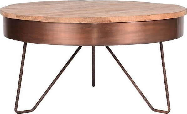Konferenční stolek v měděné barvě s deskou z mangového dřeva LABEL51 Saran