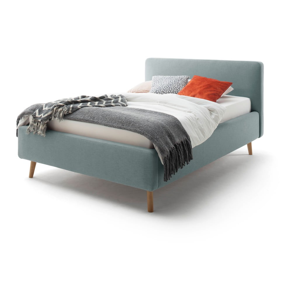 Modrošedá čalouněná dvoulůžková postel s úložným prostorem s roštem 140x200 cm Mattis – Meise Möbel Meise Möbel
