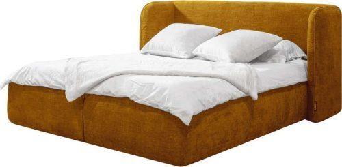 Okrově žlutá čalouněná dvoulůžková postel s úložným prostorem s roštem 160x200 cm Louise – Bobochic Paris Bobochic Paris