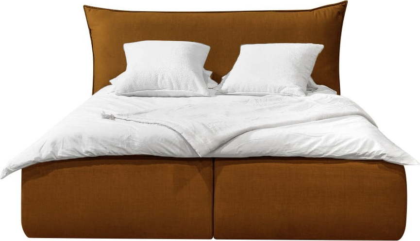 Okrově žlutá čalouněná dvoulůžková postel s úložným prostorem s roštem 160x200 cm Jade – Bobochic Paris Bobochic Paris
