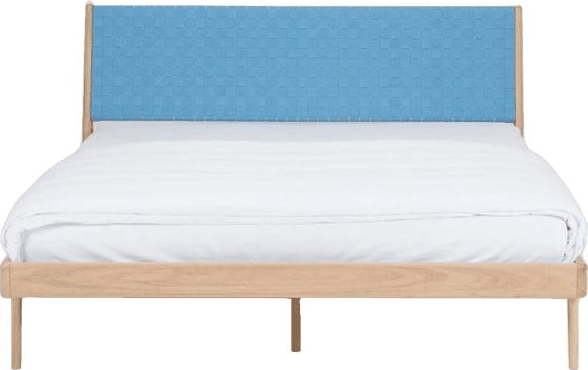 Modrá/přírodní dvoulůžková postel z dubového dřeva 140x200 cm Fawn – Gazzda Gazzda
