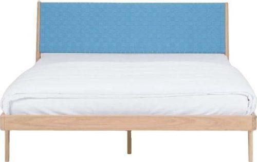 Modrá/přírodní dvoulůžková postel z dubového dřeva 180x200 cm Fawn – Gazzda Gazzda