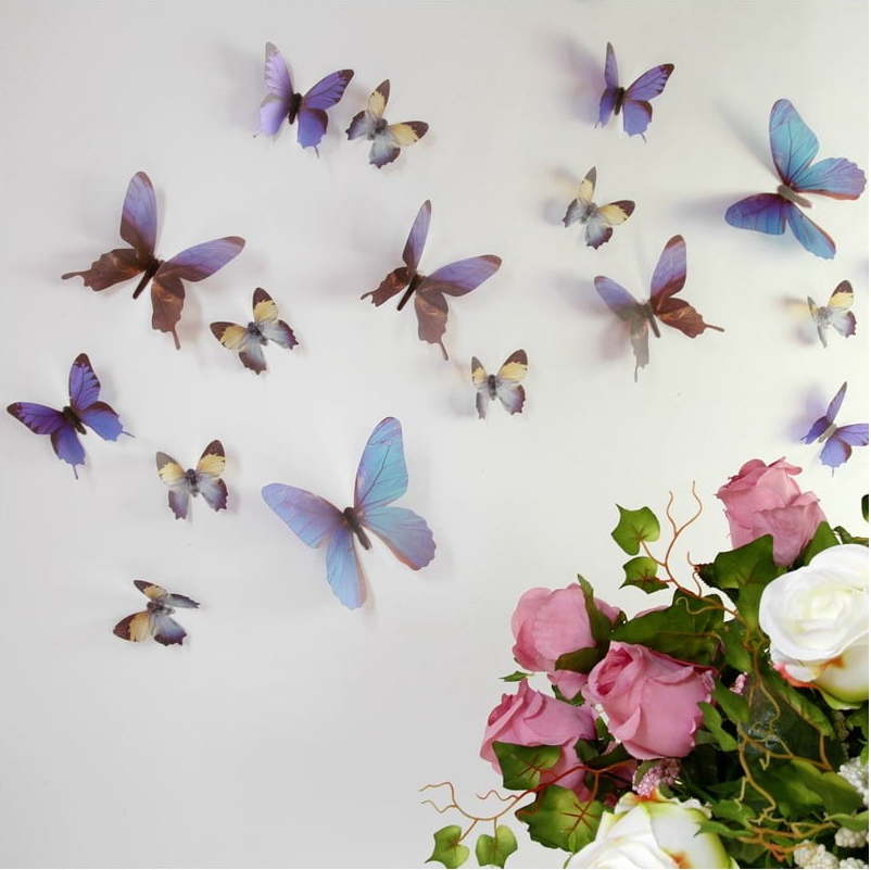 Sada 18 modrých adhezivních 3D samolepek Ambiance Butterflies Ambiance