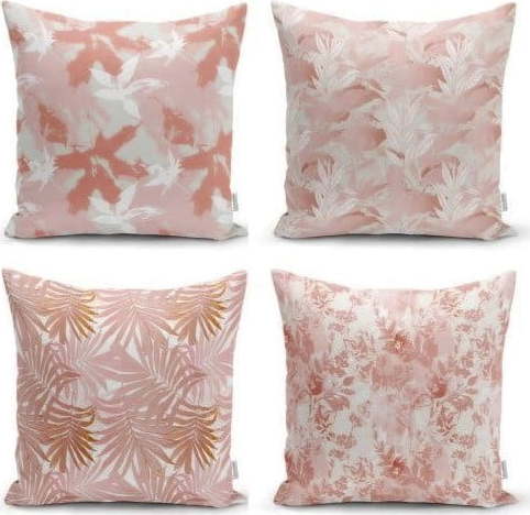 Sada 4 dekorativních povlaků na polštáře Minimalist Cushion Covers Pink Leaves