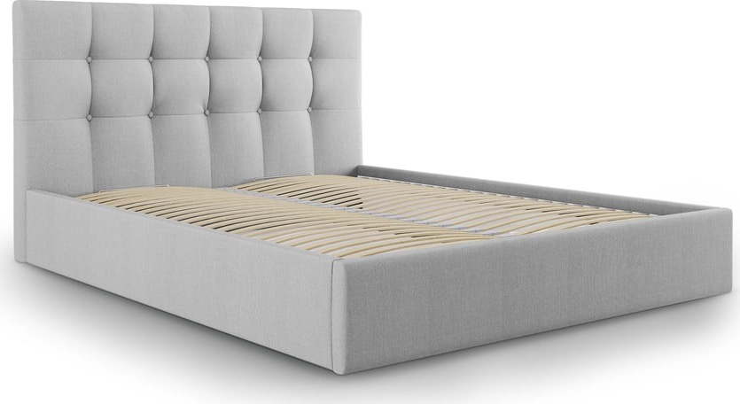 Světle šedá čalouněná dvoulůžková postel s úložným prostorem s roštem 160x200 cm Nerin – Mazzini Beds Mazzini Beds