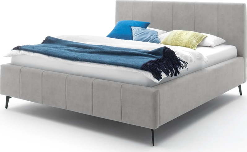 Světle šedá čalouněná dvoulůžková postel s úložným prostorem s roštem 160x200 cm Lizzano – Meise Möbel Meise Möbel