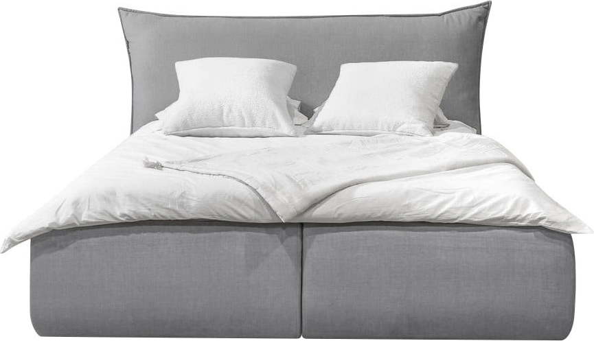 Světle šedá čalouněná dvoulůžková postel s úložným prostorem s roštem 160x200 cm Jade – Bobochic Paris Bobochic Paris