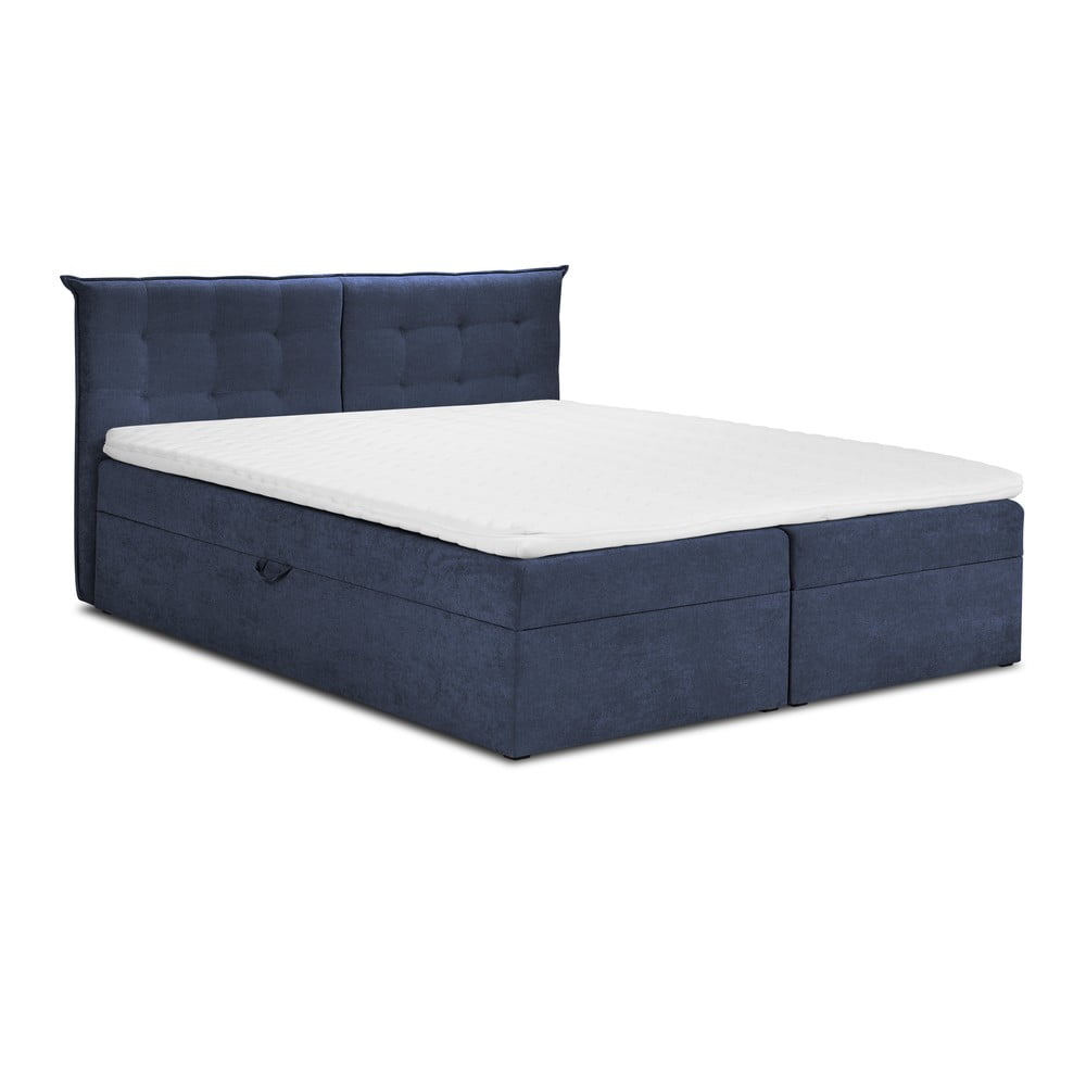 Tmavě modrá boxspring postel s úložným prostorem 200x200 cm Echaveria – Mazzini Beds Mazzini Beds