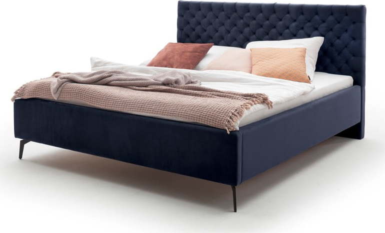 Tmavě modrá čalouněná dvoulůžková postel s úložným prostorem s roštem 180x200 cm La Maison – Meise Möbel Meise Möbel