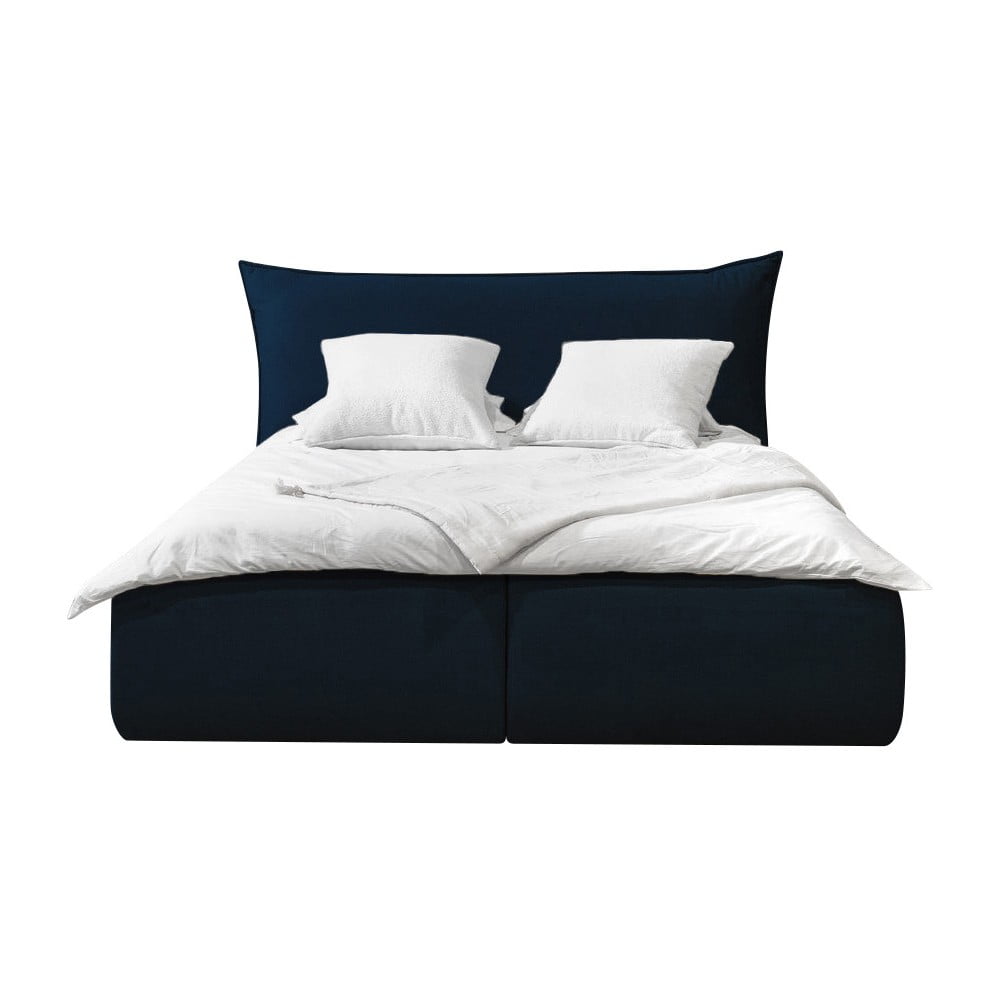 Tmavě modrá čalouněná dvoulůžková postel s úložným prostorem s roštem 160x200 cm Jade – Bobochic Paris Bobochic Paris