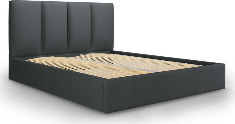 Tmavě šedá čalouněná dvoulůžková postel s úložným prostorem s roštem 140x200 cm Juniper – Mazzini Beds Mazzini Beds