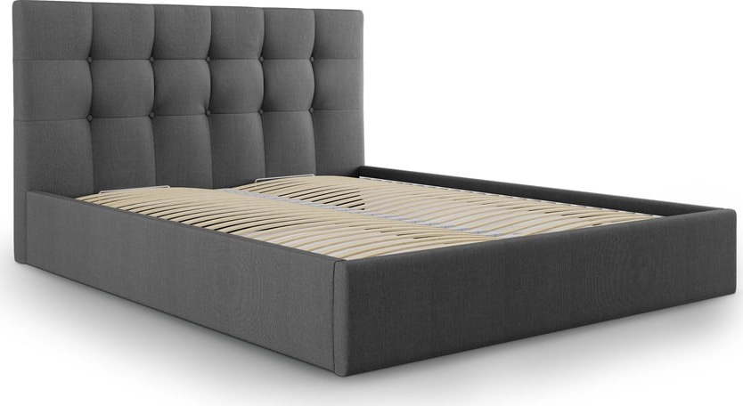 Tmavě šedá čalouněná dvoulůžková postel s úložným prostorem s roštem 160x200 cm Nerin – Mazzini Beds Mazzini Beds