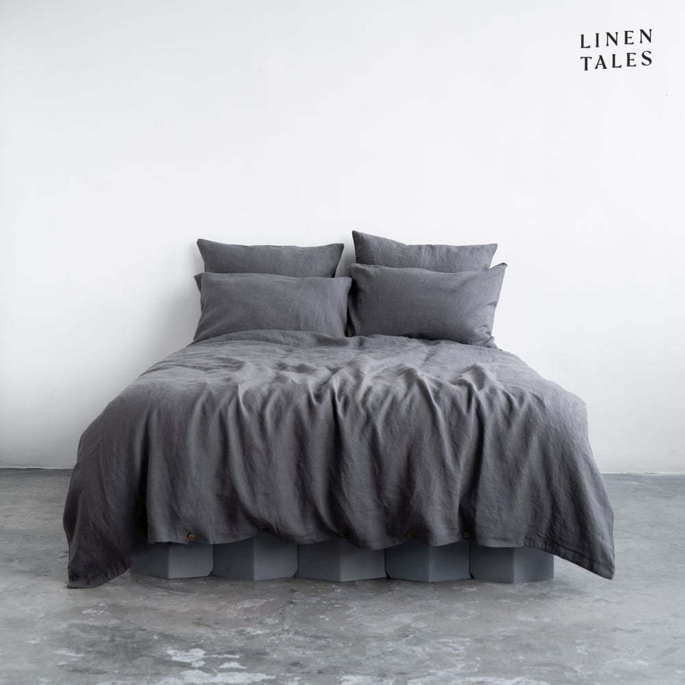 Tmavě šedé lněné povlečení na dvoulůžko 200x200 cm – Linen Tales Linen Tales