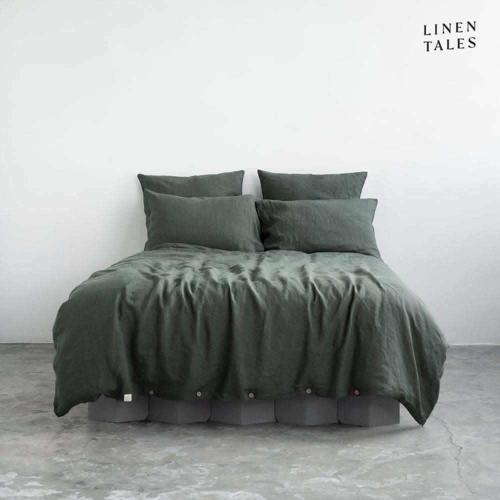 Tmavě zelené lněné povlečení na jednolůžko 140x200 cm – Linen Tales Linen Tales