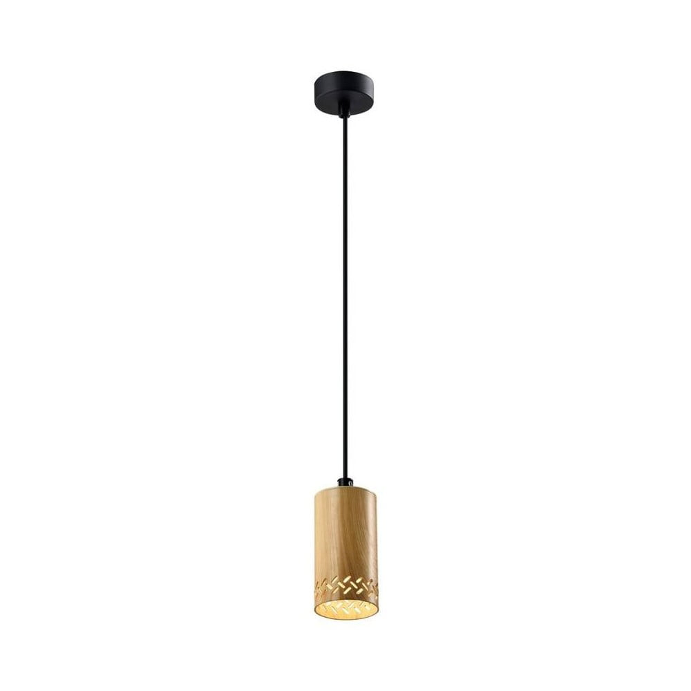 Černé závěsné svítidlo s dřevěným stínidlem ø 7 cm Tubo – Candellux Lighting Candellux Lighting