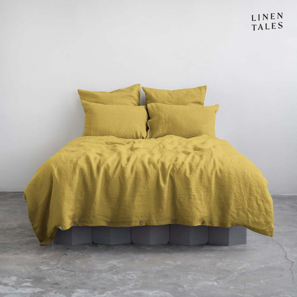 Žluté lněné povlečení na jednolůžko 135x200 cm – Linen Tales Linen Tales