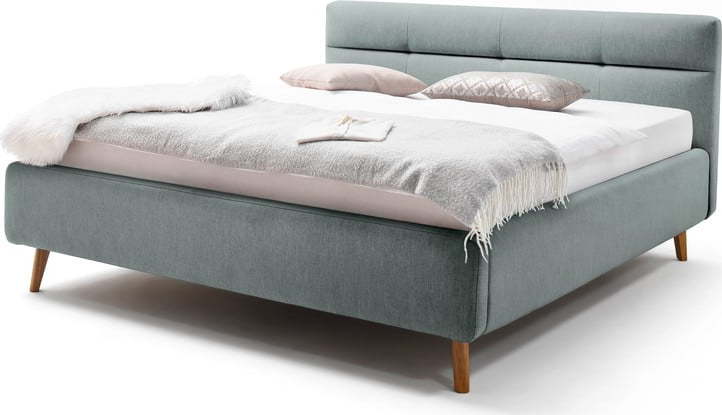 Modrá čalouněná dvoulůžková postel s úložným prostorem a s roštem 160x200 cm Lotte – Meise Möbel Meise Möbel
