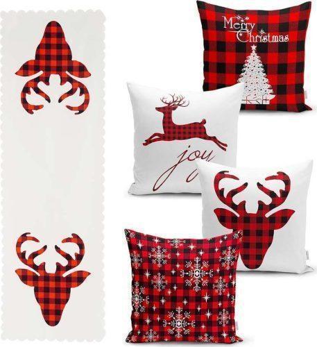Sada 4 vánočních povlaků na polštář a běhounu na stůl Minimalist Cushion Covers Christmas Tartan Minimalist Cushion Covers