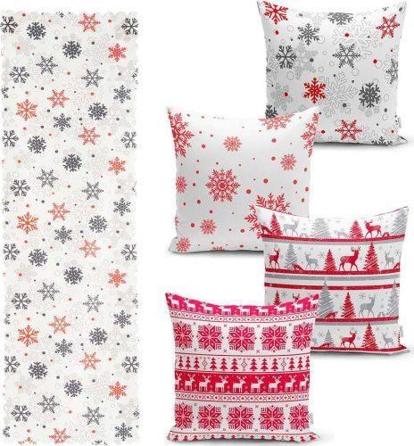 Sada 4 vánočních povlaků na polštář a běhounu na stůl Minimalist Cushion Covers Red Christmas Minimalist Cushion Covers