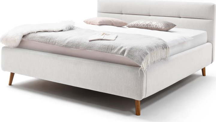 Světle šedá čalouněná dvoulůžková postel s úložným prostorem s roštem 180x200 cm Lotte – Meise Möbel Meise Möbel